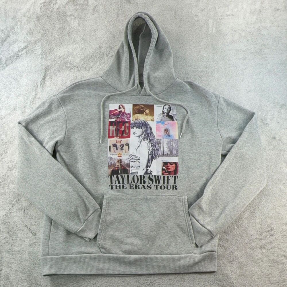 Taylor Swift The Eras Tour Hoodie Women's L Gray Pullover Long Sleeve Logo